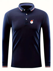 Men's Santa Claus Lapel Shirt Long Sleeve Golf Tennis Top