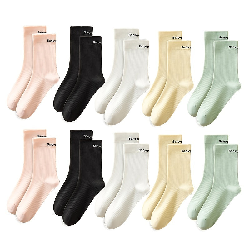 Letter Print Socks Comfy & Breathable Women's Stockings
