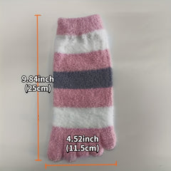 Colorblock Striped Socks Warm & Comfy Fuzzy Five Fingers Stockings