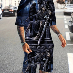 Men's Skull Pattern T shirt & Shorts Set for Fitness