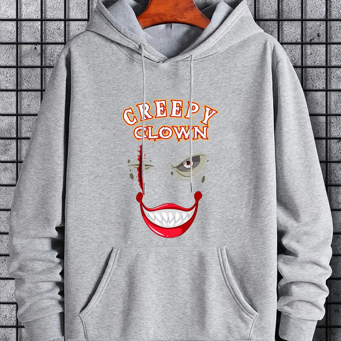 Men's Creepy Clown Print Hoodie Active Drawstring Hooded Sweatshirt