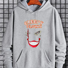 Men's Creepy Clown Print Hoodie Active Drawstring Hooded Sweatshirt