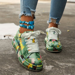 Women's Graffiti Pattern Sneakers Lace Up Outdoor Low Top Walking Shoes