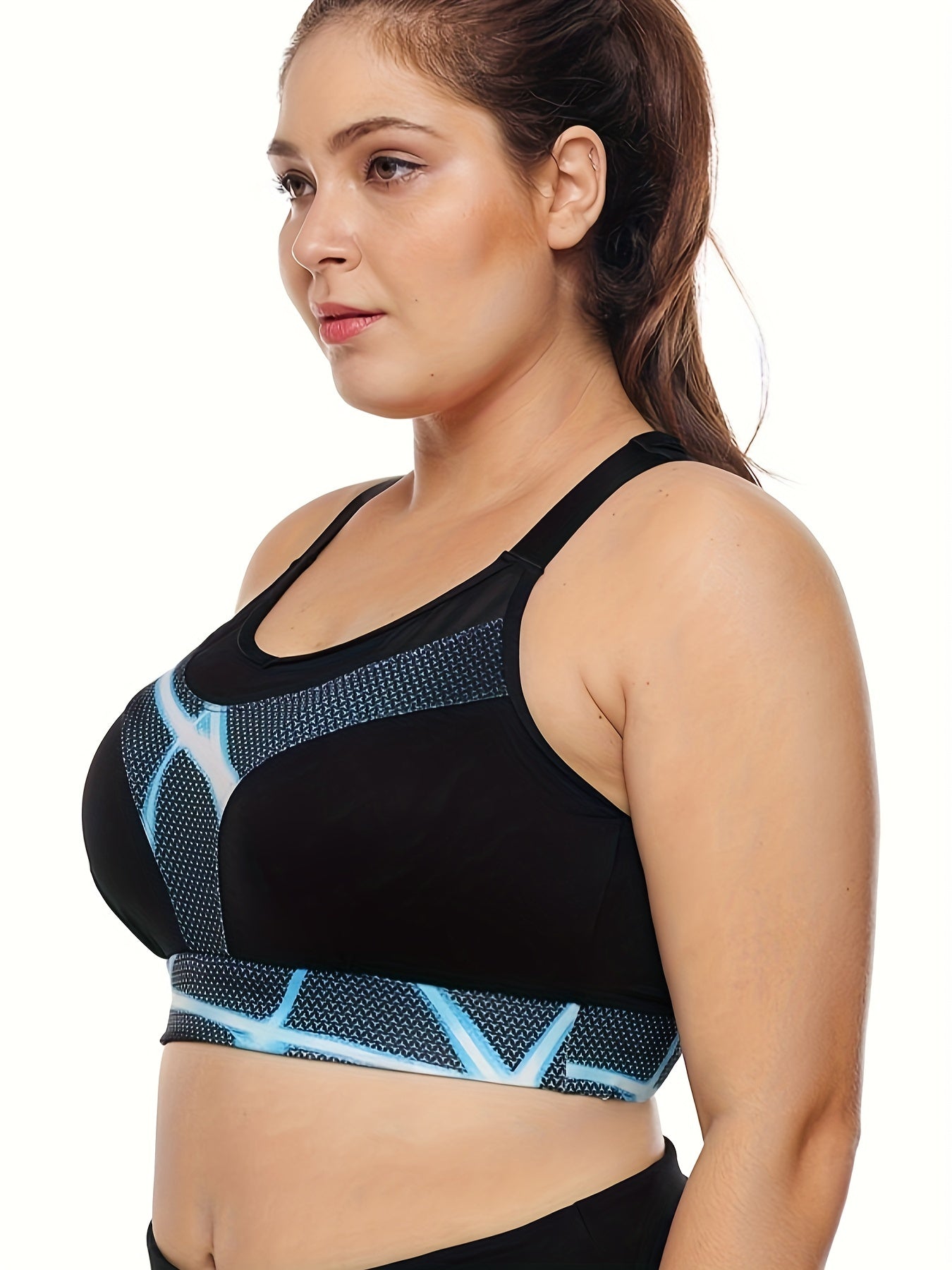 Retro Bikini Top Women's Plus Size Graphic Print Mesh Racer Back Swimwear