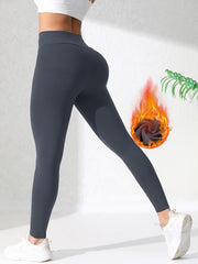 Women's Thermal Plush Lined High Waist Yoga Leggings With Pocket