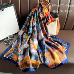 Satin Landscape Printed Scarf Sunscreen Shawl Wrap
