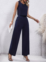 Casual Solid 2pc Set Sleeveless Tank Top & Pleated Pants Outfit