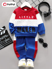 Boy 2pcs Sweatshirt & Pants LITTLE TROUBLE MAKER Print Crew Neck Long Sleeve