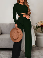 Solid Lounge Set Crew Neck Strappy Top & Pants