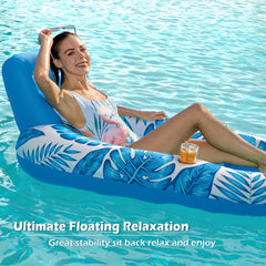 Inflatable Floating Lounge Chair Recliner with Backrest for Swimming Pool