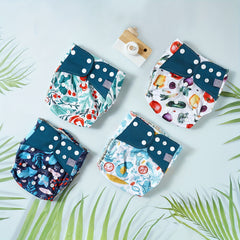 Elinfant 4pcs Washable Baby Nappies Gray Cloth Diapers