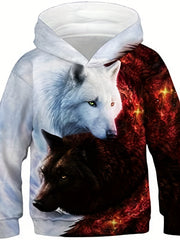 3D Wolf Print Kid's Hoodie Unisex Pullover Hooded Long Sleeve Top