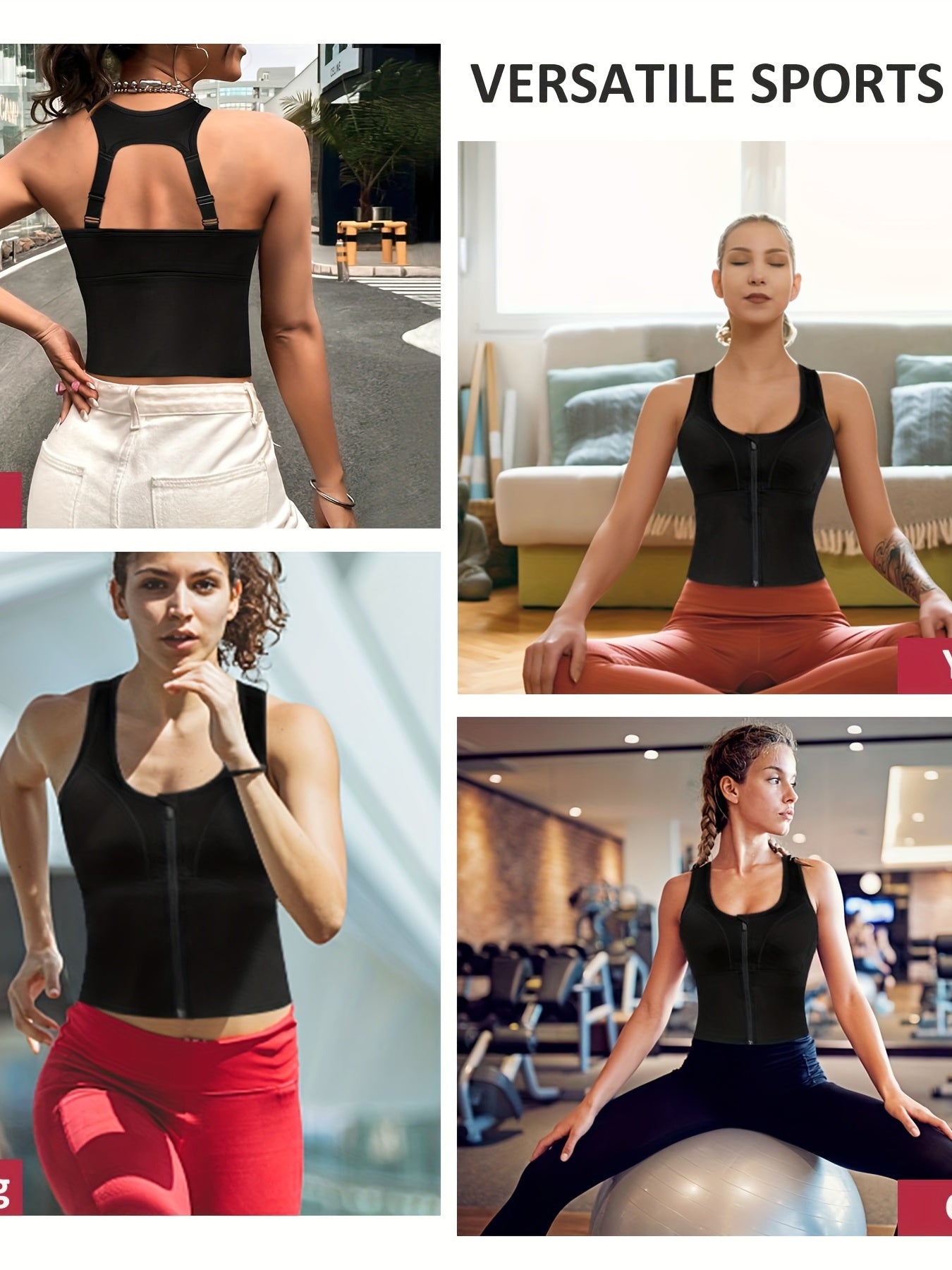 Women's Longline Sports Bra Zip Front Yoga Tank Top