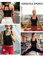 Women's Longline Sports Bra Zip Front Yoga Tank Top
