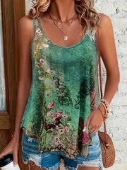 Floral Print Split Strap Cami Top