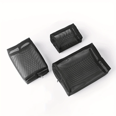 3pcs Nylon Mesh Cosmetic Bag Travel Portable Storage Zipper Pouch