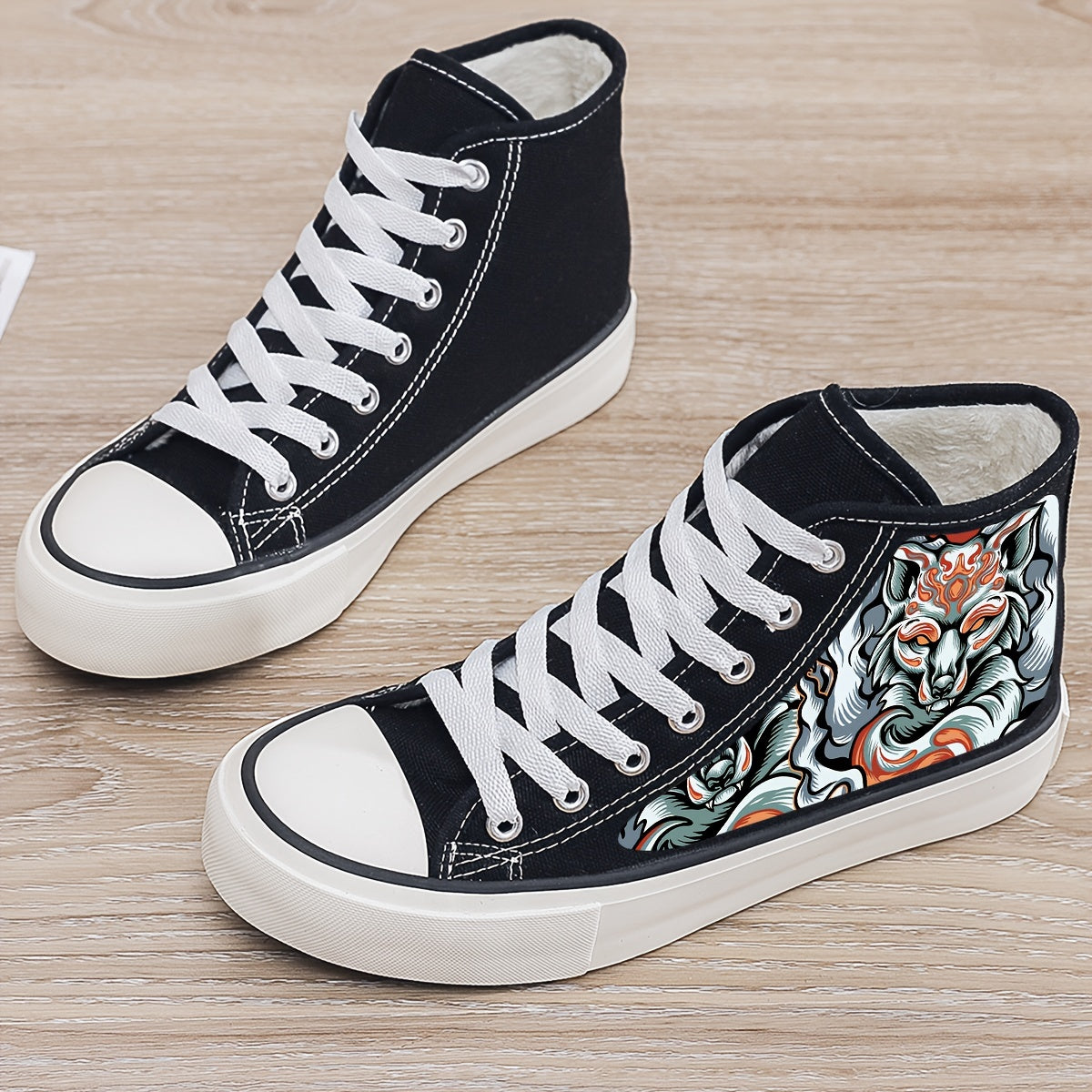 Animal Print Plush Lined Thermal Chunky Canvas Sneakers