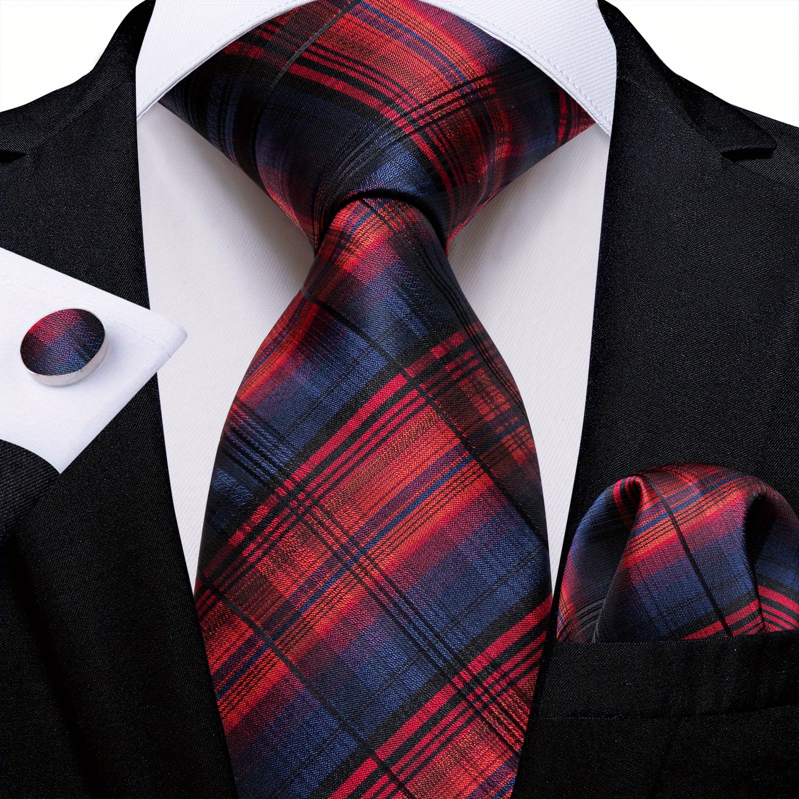 DiBanGu Classic Plaid Tie Set For Men Pink Red Ties