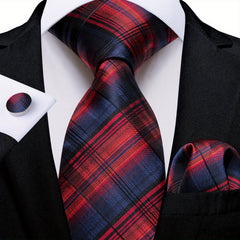 DiBanGu Classic Plaid Tie Set For Men Pink Red Ties