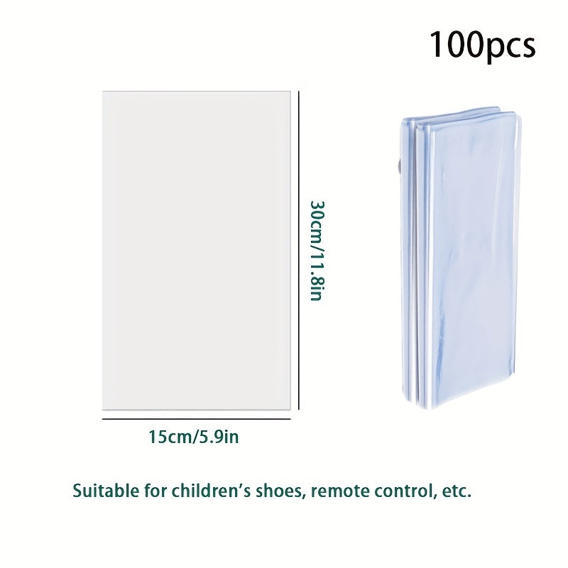 100pcs Clear PVC Heat Shrink Wrap Bags for Sneaker Books Shoes Household Storage