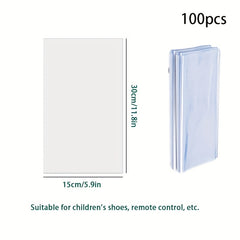 100pcs Clear PVC Heat Shrink Wrap Bags for Sneaker Books Shoes Household Storage