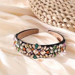 Baroque Colorful Rhinestone Headband Glitter Head Hoop Wide Headdress Hair Acces