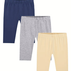 3pcs Girls Casual Elastic Waist Shorts for Summer Spring