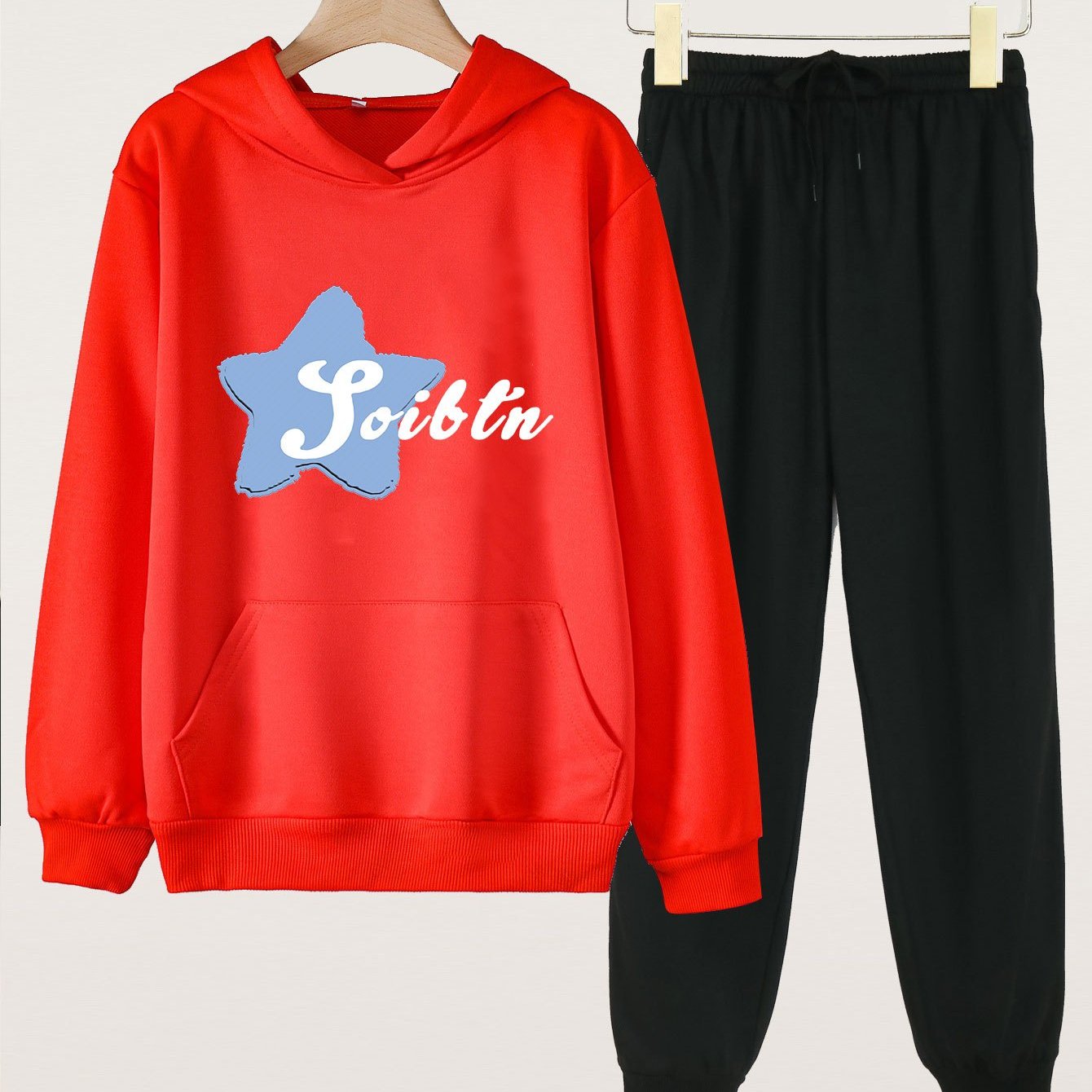 Girls Long Sleeve Hoodie & Sweatpants 2pcs Star Print Set for Spring/Autumn