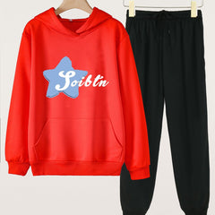 Girls Long Sleeve Hoodie & Sweatpants 2pcs Star Print Set for Spring/Autumn