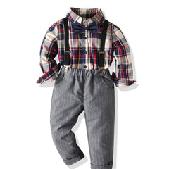 Toddler Boy Plaid Shirt & Suspender Pants Set Kids Clothes