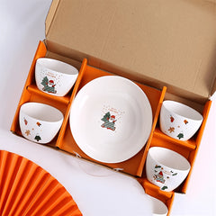 Santa Claus Ceramic Tableware Set 4 Bowls 1 Plate Great Christmas Gift
