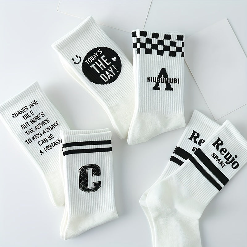 8 Pairs Letter Print Socks Women's Mid Tube Stockings
