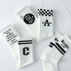 8 Pairs Letter Print Socks Women's Mid Tube Stockings