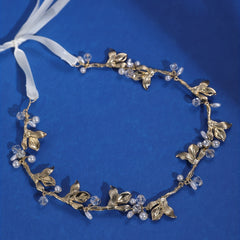 Leaf Shape Head Piece with Faux Pearl & Ribbon Hair Accessories