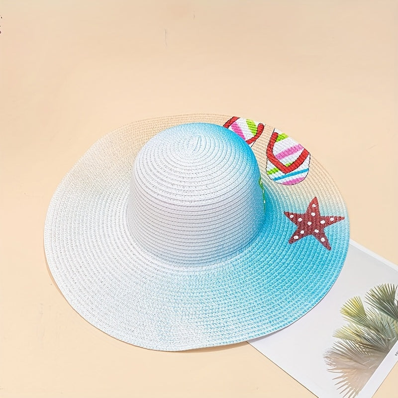 Hand Painted Sun Hat Wide Brim Sea Beach Graffiti Straw Hat