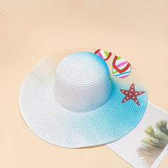 Hand Painted Sun Hat Wide Brim Sea Beach Graffiti Straw Hat