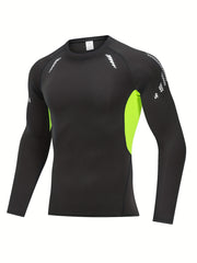 Men's Solid Compression Shirt High Stretch Crew Neck Top