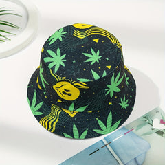 Smiling Face Leaf Print Bucket Hat Lightweight Fisherman Cap