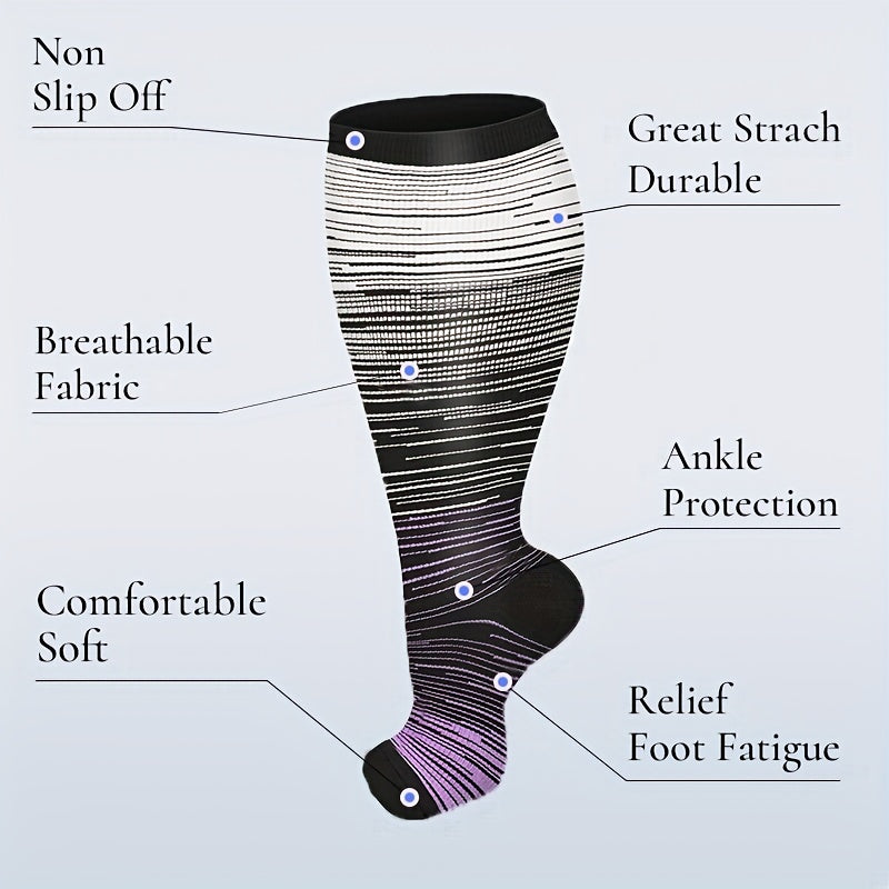 3 Pairs Plus Size Compression Socks 15-20 mmHg Extra Wide Calf