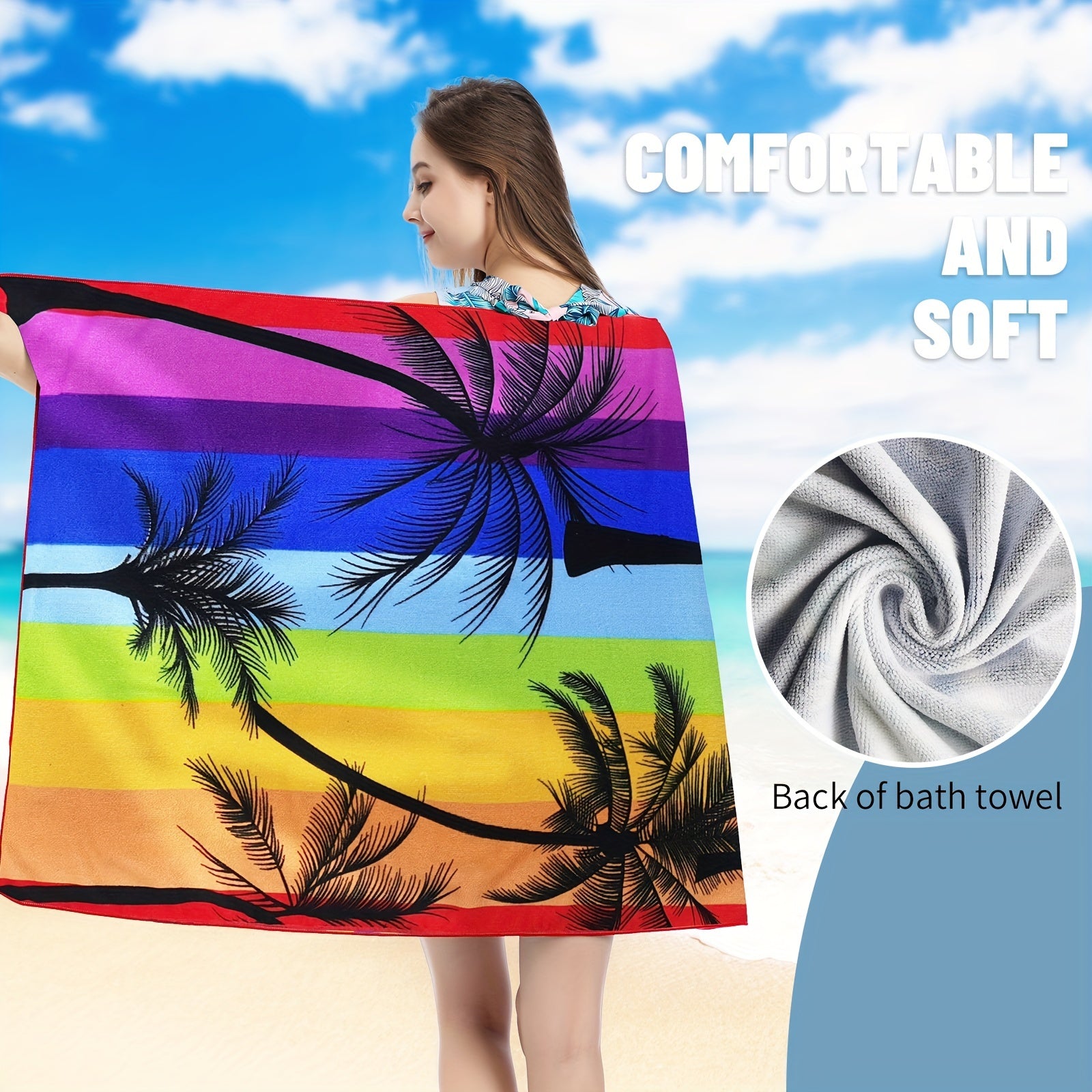 Coconut Tree Print Beach Towel Quick Drying Portable Durable