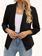 Solid Open Front Blazer Lapel Long Sleeve Blazer
