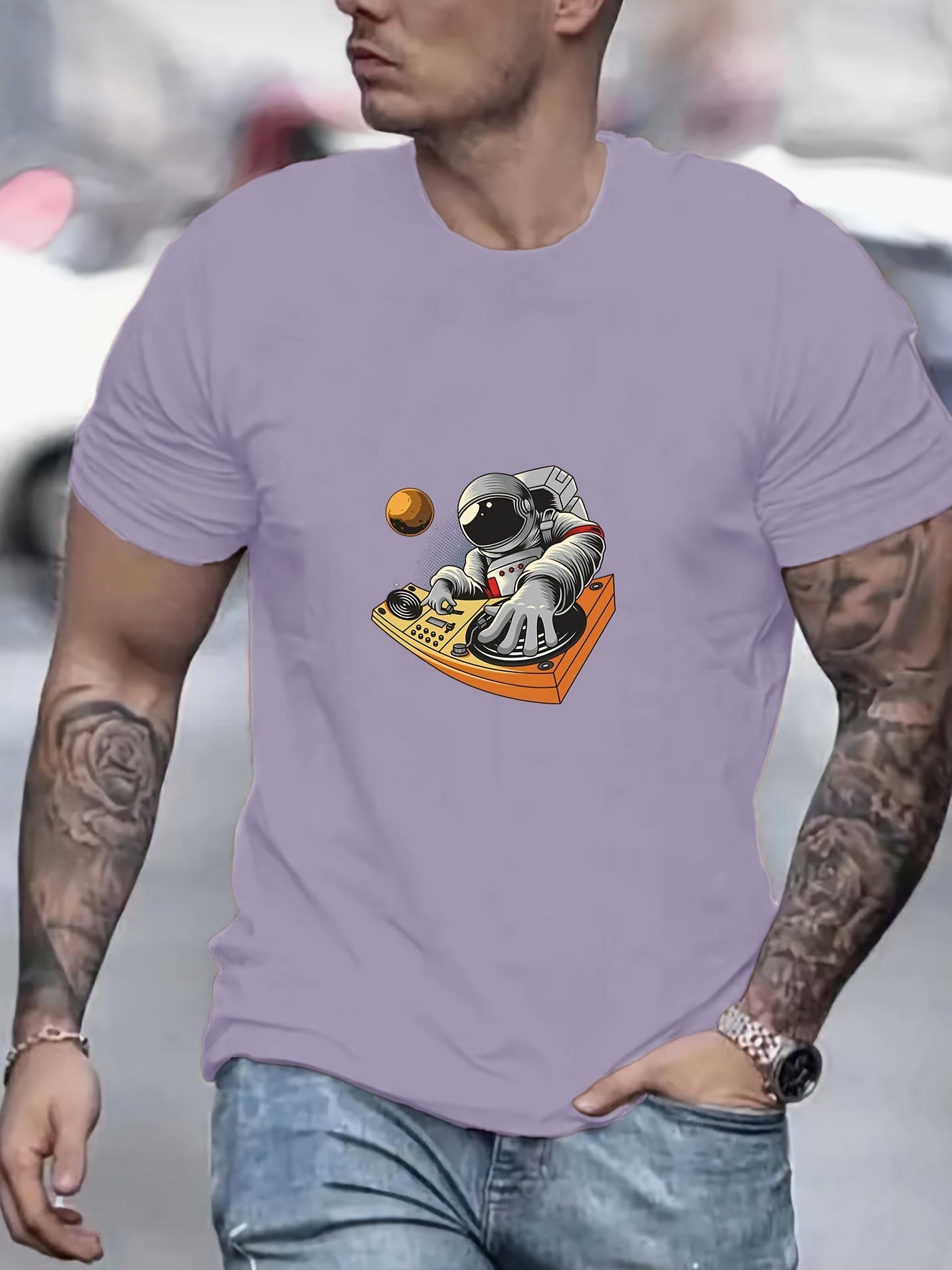 Anime DJ Astronaut Men's Graphic Crew Neck T-shirt