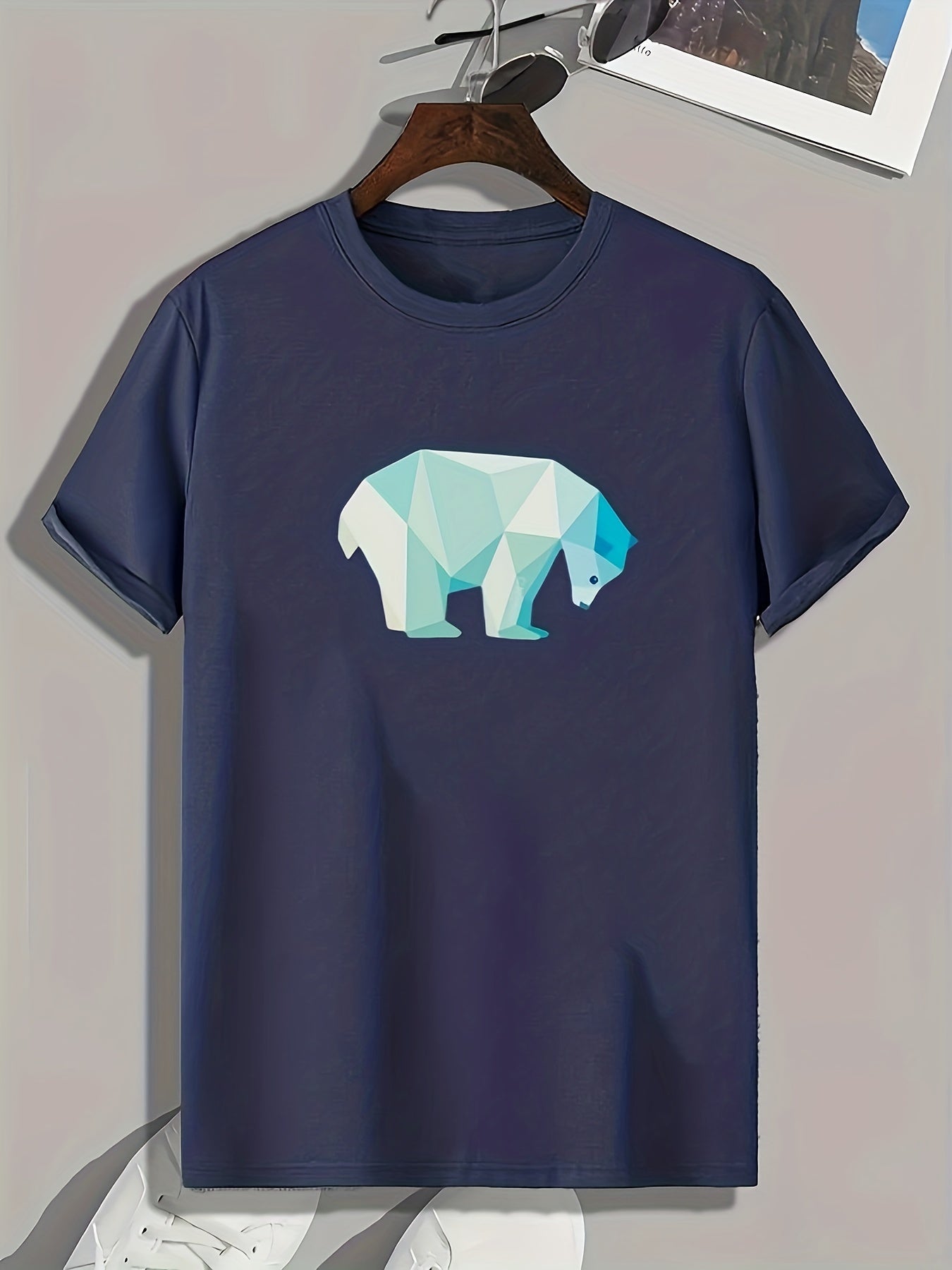 Polar Bear Pattern Print Men's Sports Graphic Tee - Summer Fitness Clothes