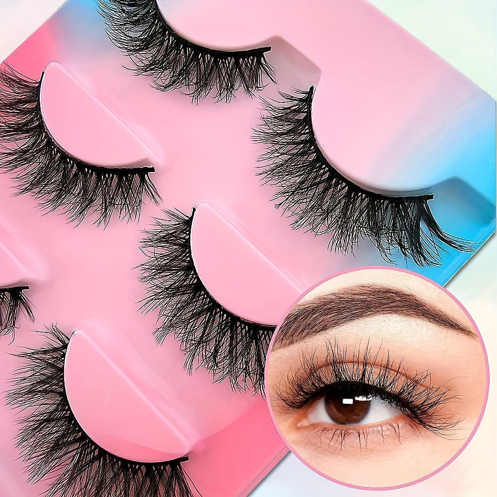 3 Pairs Fluffy 3D False Eyelashes Natural Look Wispy Reusable Lashes