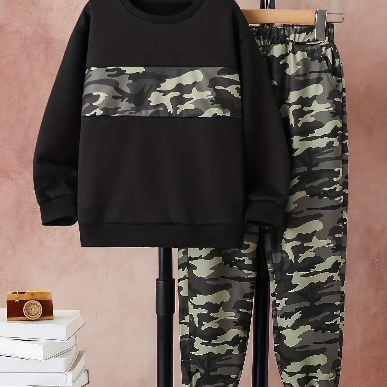Boy's Camo Pattern 2pc Set Long Sleeve Casual Outfits Kids Clothes