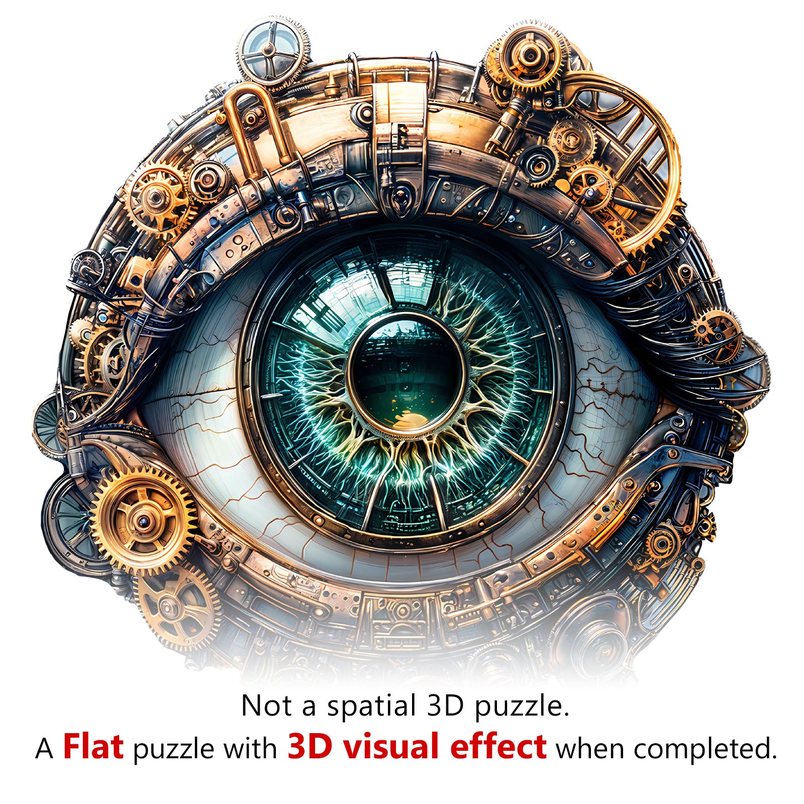 Steampunk Mechanical Eye Wooden Jigsaw Puzzle - Unique Animal Shapes