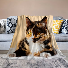 Yellow Cat Blanket Soft Flannel Blanket for Couch Bed