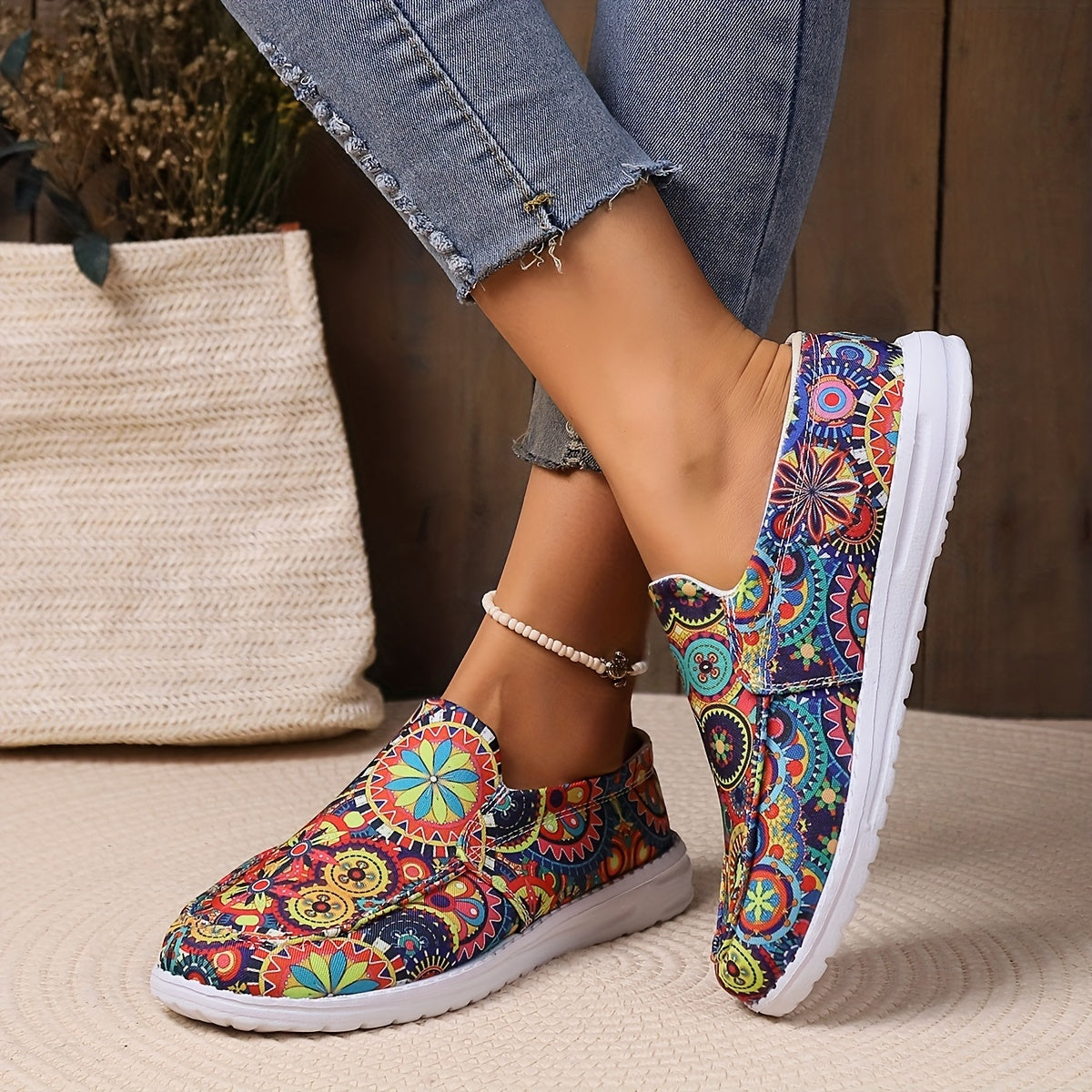Women's Floral Print Skateboard Shoes Lightweight Walking Shoes