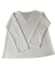 Solid Fleece Long Sleeve V Neck Pullover Top & Pants Outfits Set