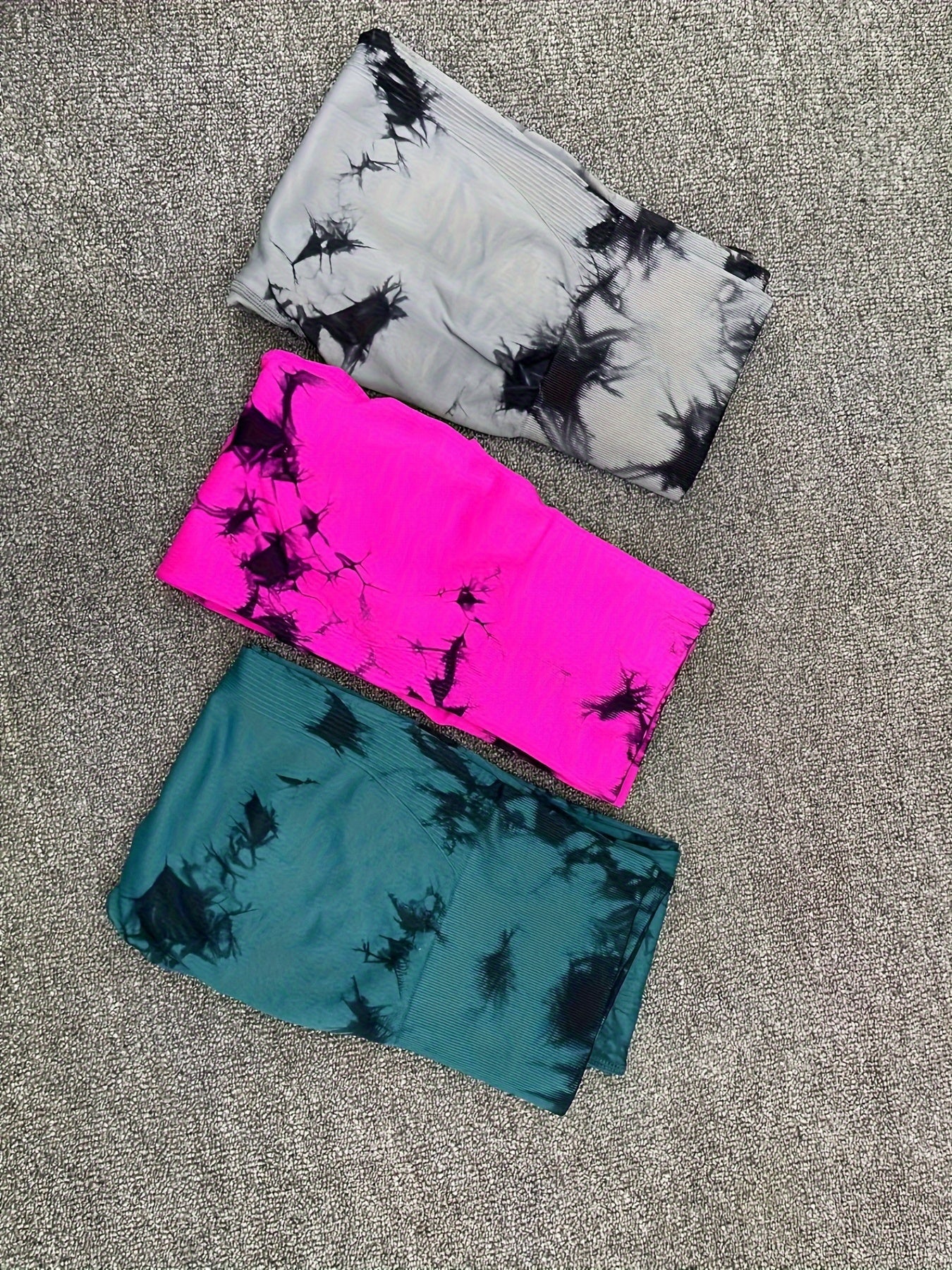 3pcs Tie Dye Butt Lifting Sports Shorts High Waist Yoga Running